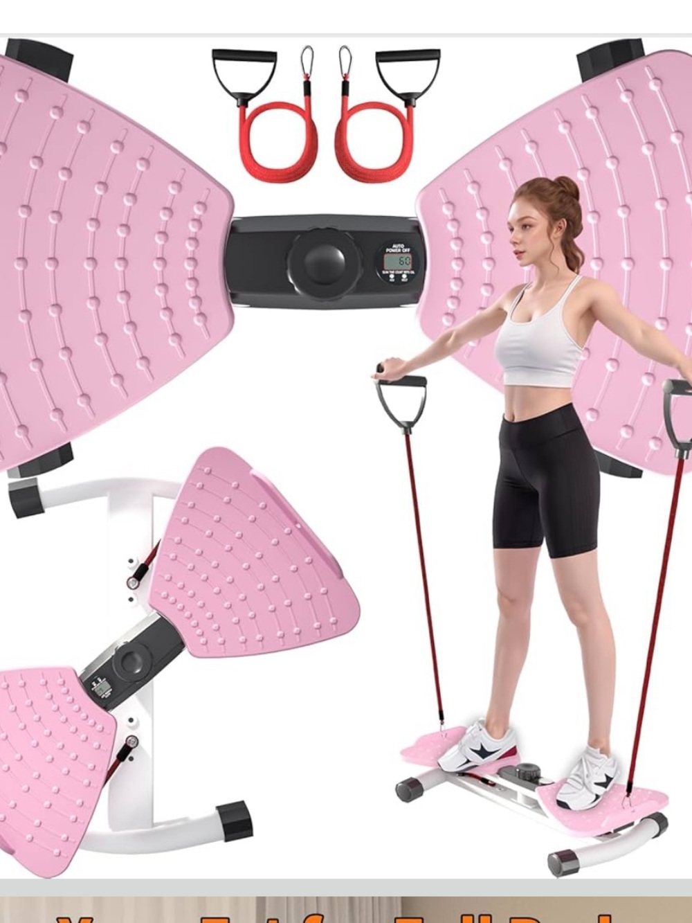 Pink Full-Body Ab Waist Twister with Resistance Bands